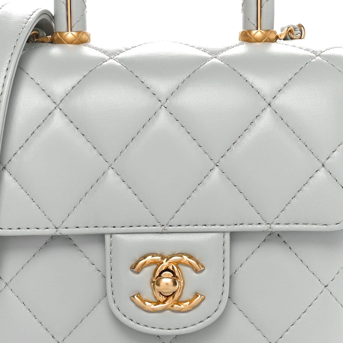 Lambskin Handle Crush Top Handle Flap Bag Grey