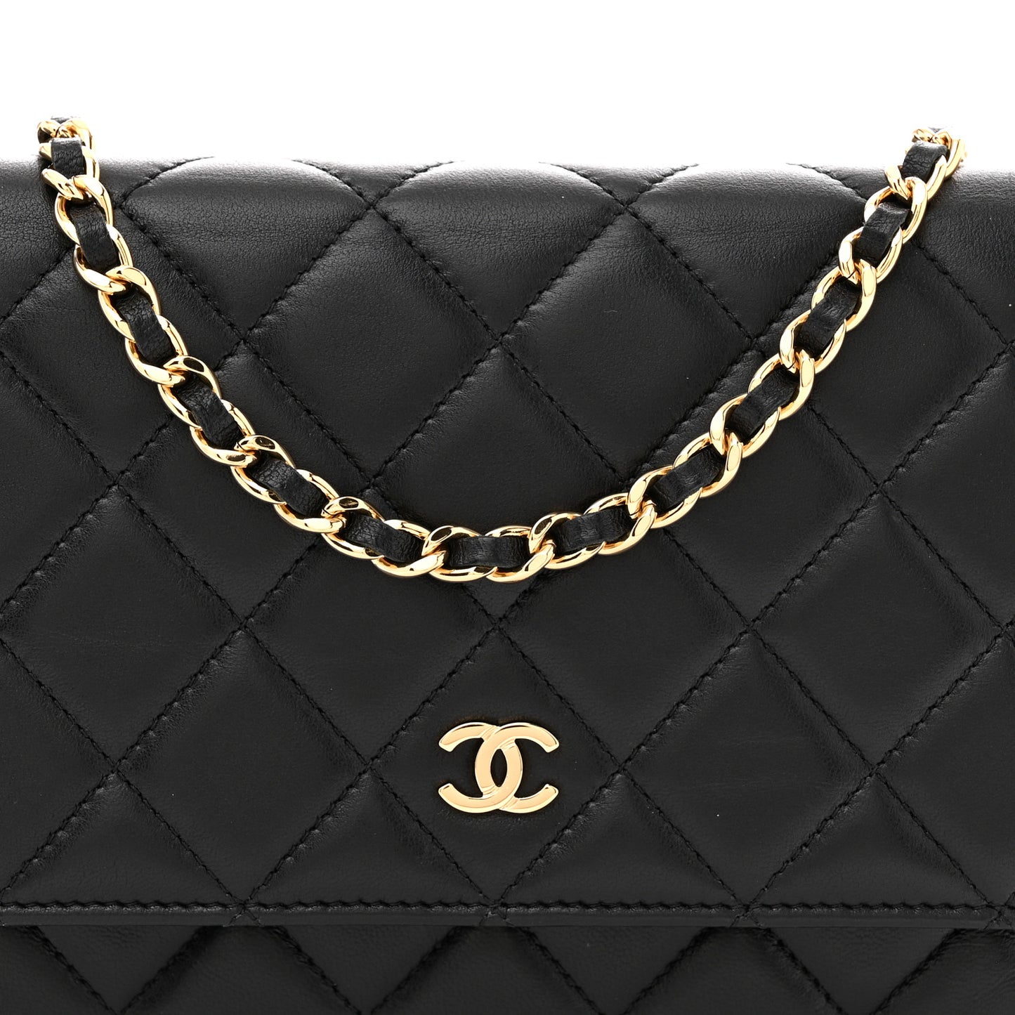 Lambskin Quilted Wallet On Chain WOC Black