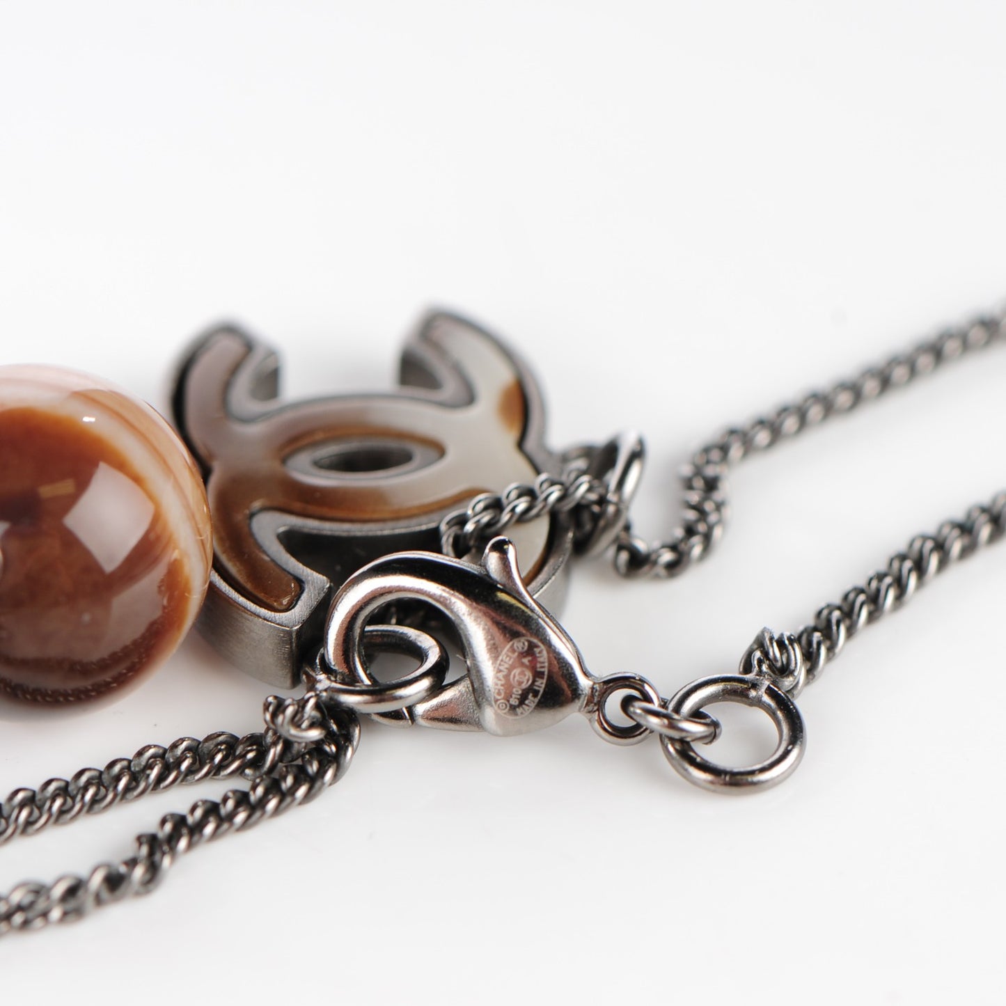 Agate Bead CC Pendant Necklace Brown
