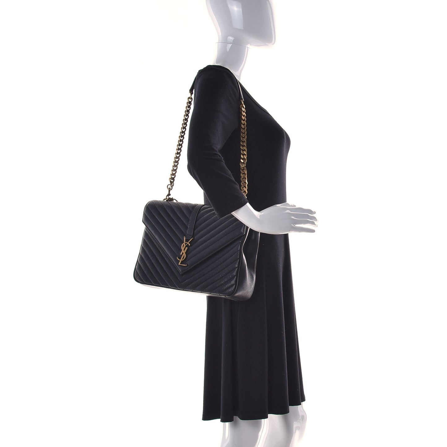 Sheepskin Matelasse Chevron Monogram Large College Satchel Black