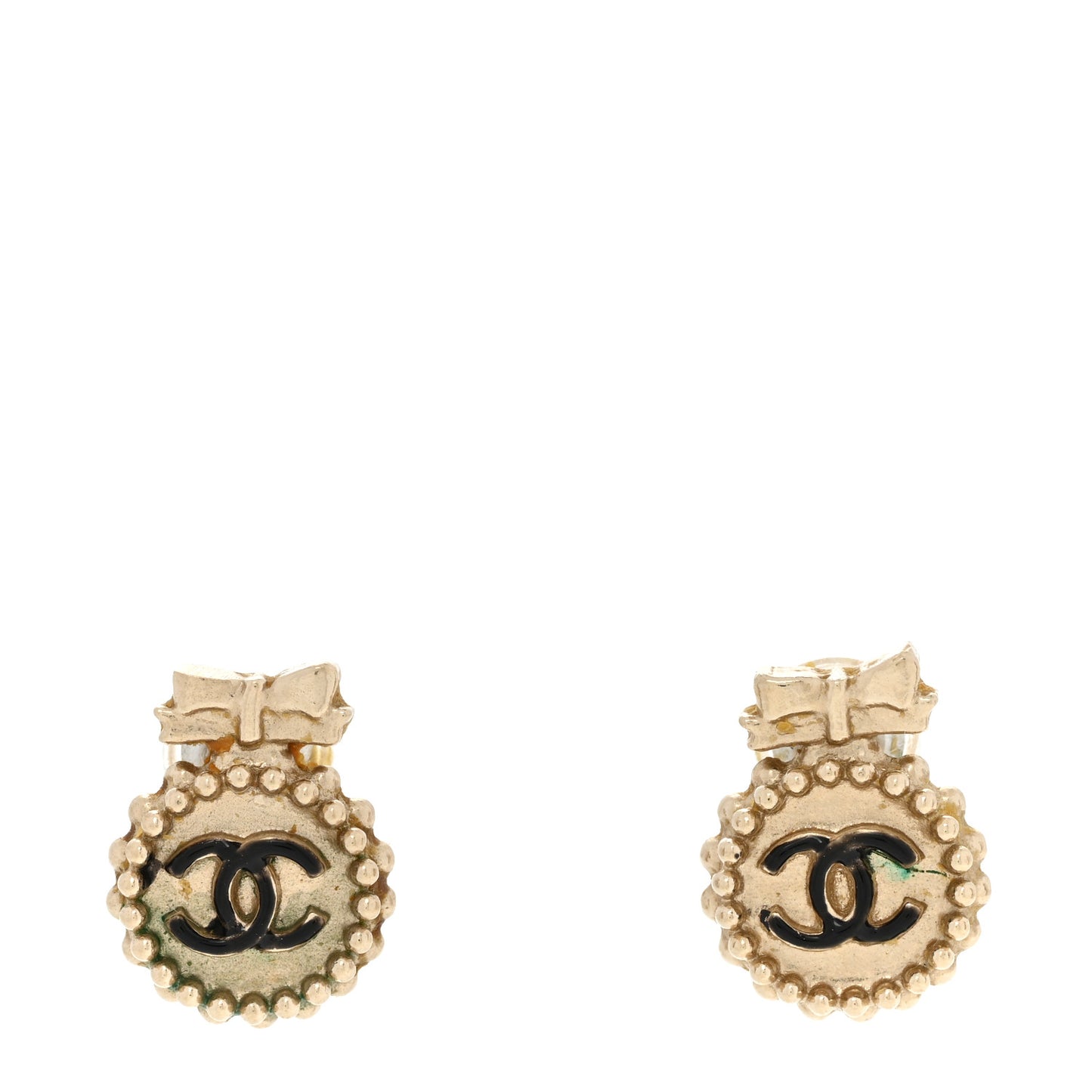 CC Bow Earrings Black Gold