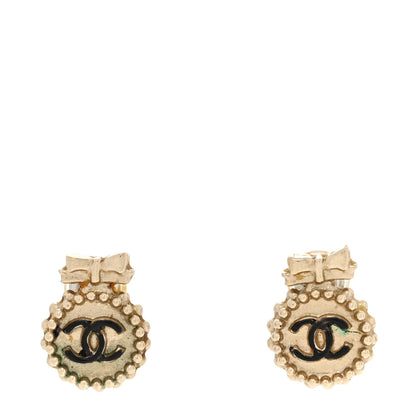 Chanel CC Bow Earrings Black Gold 1 of 7