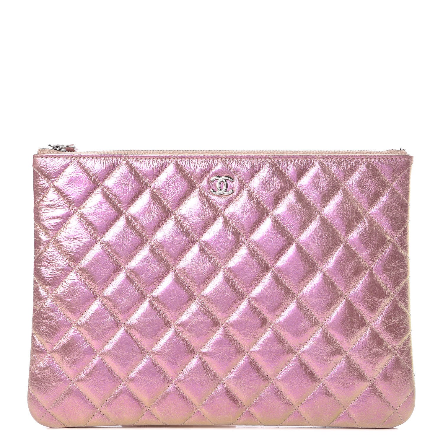 Chanel Iridescent Crumpled Calfskin Medium Cosmetic Case Pink 1 of 9