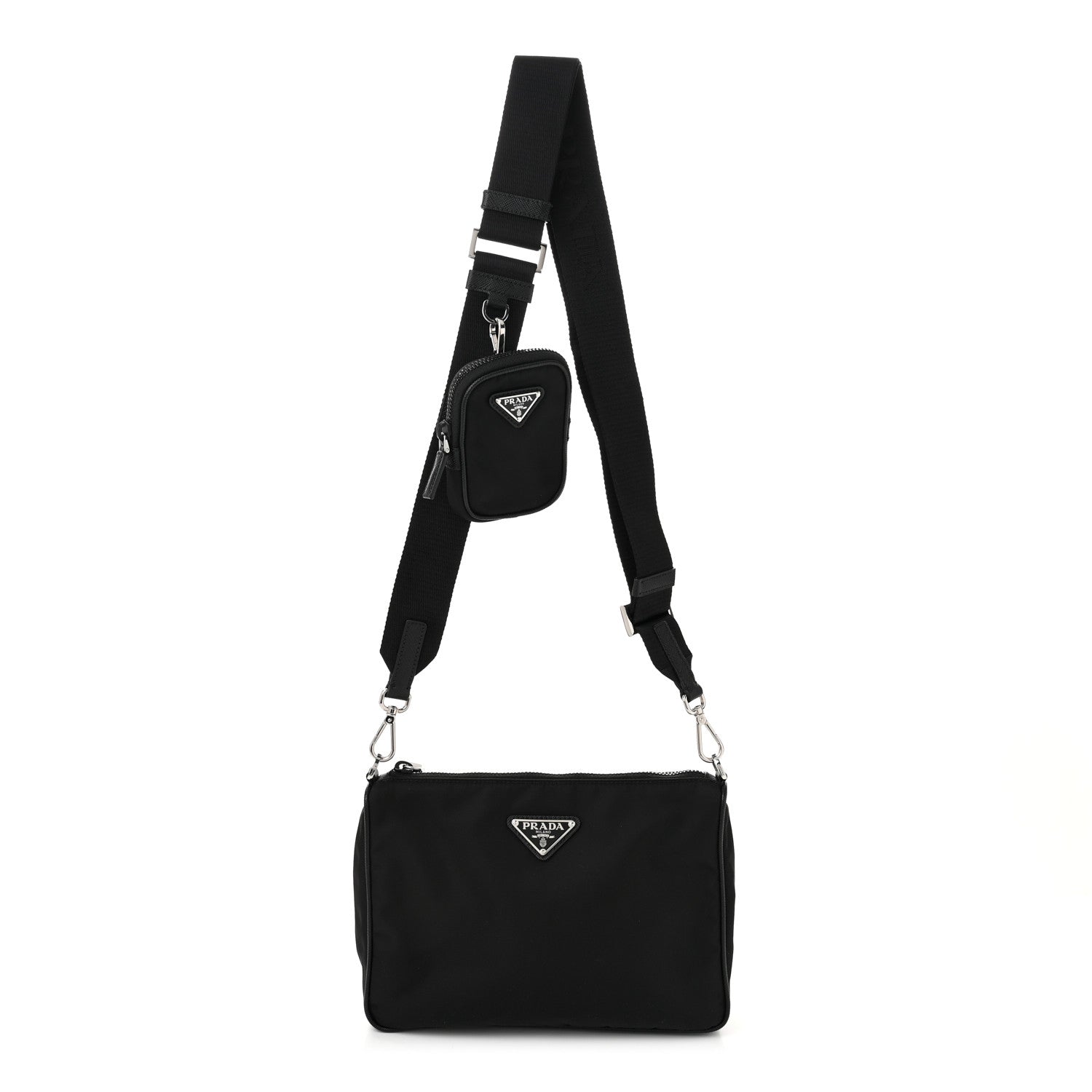 Prada Re-Nylon Saffiano Pocket Zippered Shoulder Bag Black 1 of 9