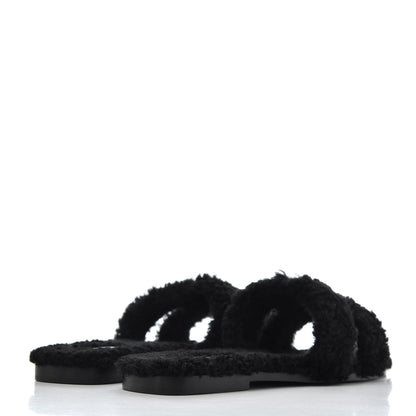 Hermes Woolskin Oran Sandals 40 Black 4 of 13