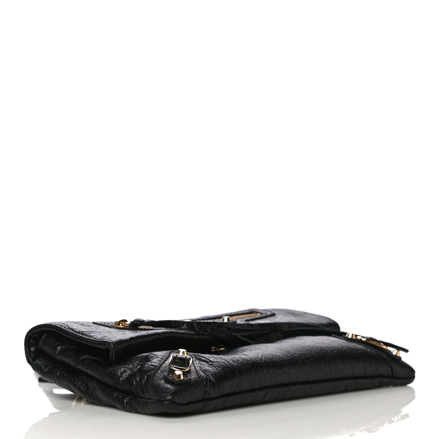 Agneau Classic Gold Hardware Mini Envelope Strap Clutch Black