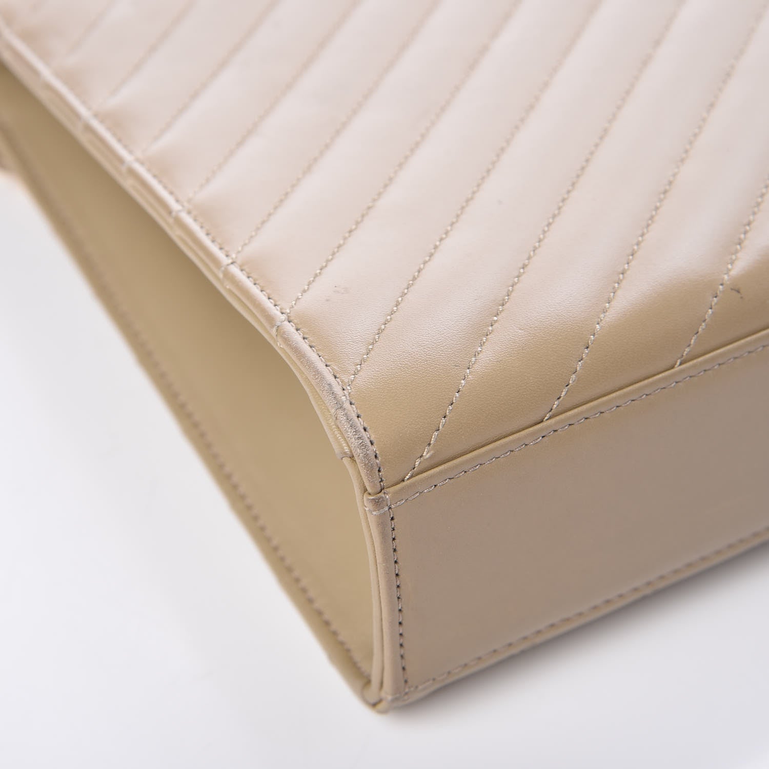 Saint Laurent Lambskin Matelasse Chevron Large Monogram Satchel Beige 13 of 14