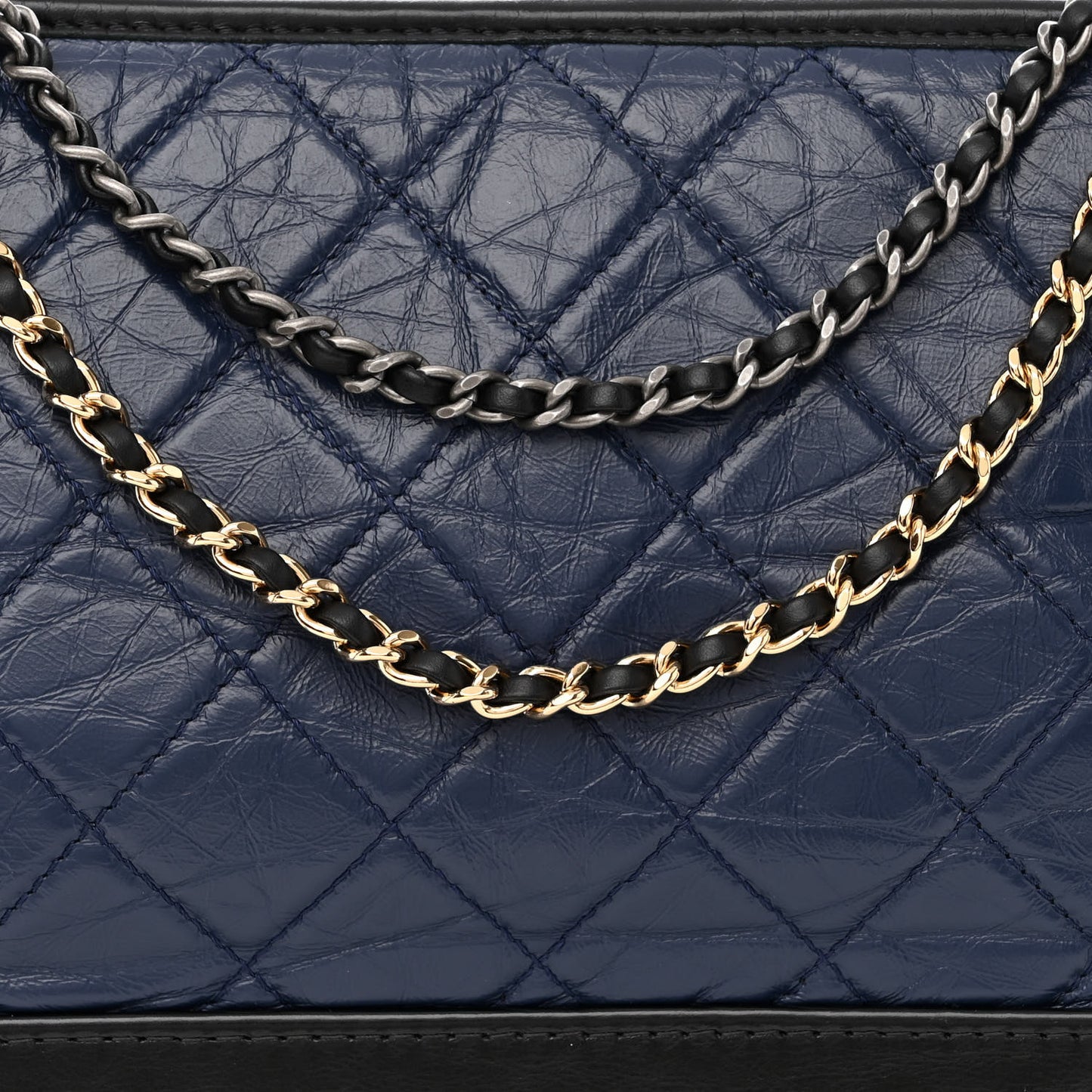 Aged Calfskin Quilted Medium Gabrielle Hobo Navy Black