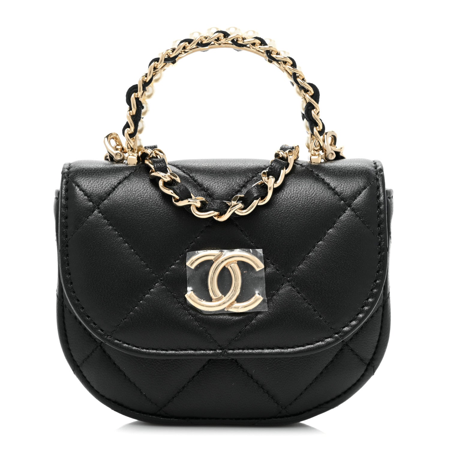 Chanel Lambskin Quilted Pearl Top Handle Clutch With Chain Black 1 of 9