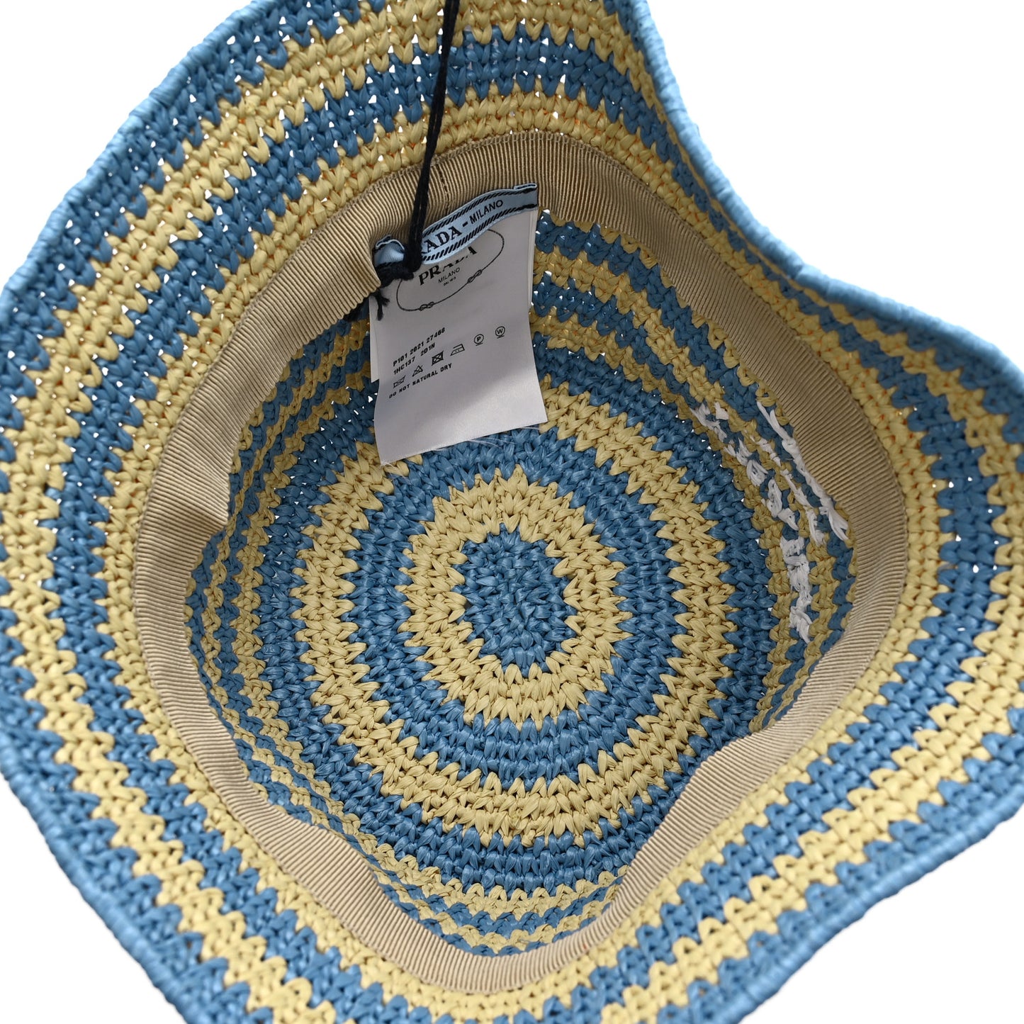 Raffia Striped Logo Embroidered Womens Bucket Hat M Naturale Cielo