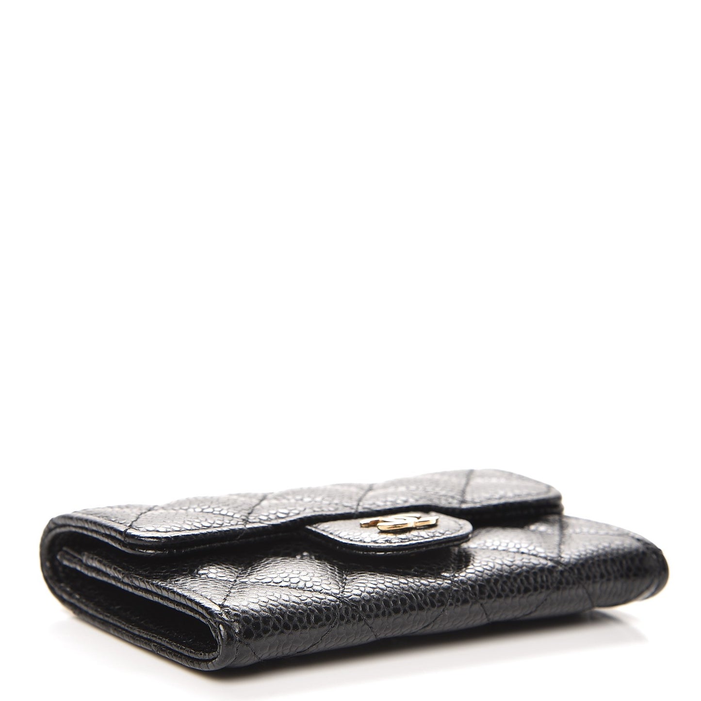 Caviar Quilted Flap Card Holder Black