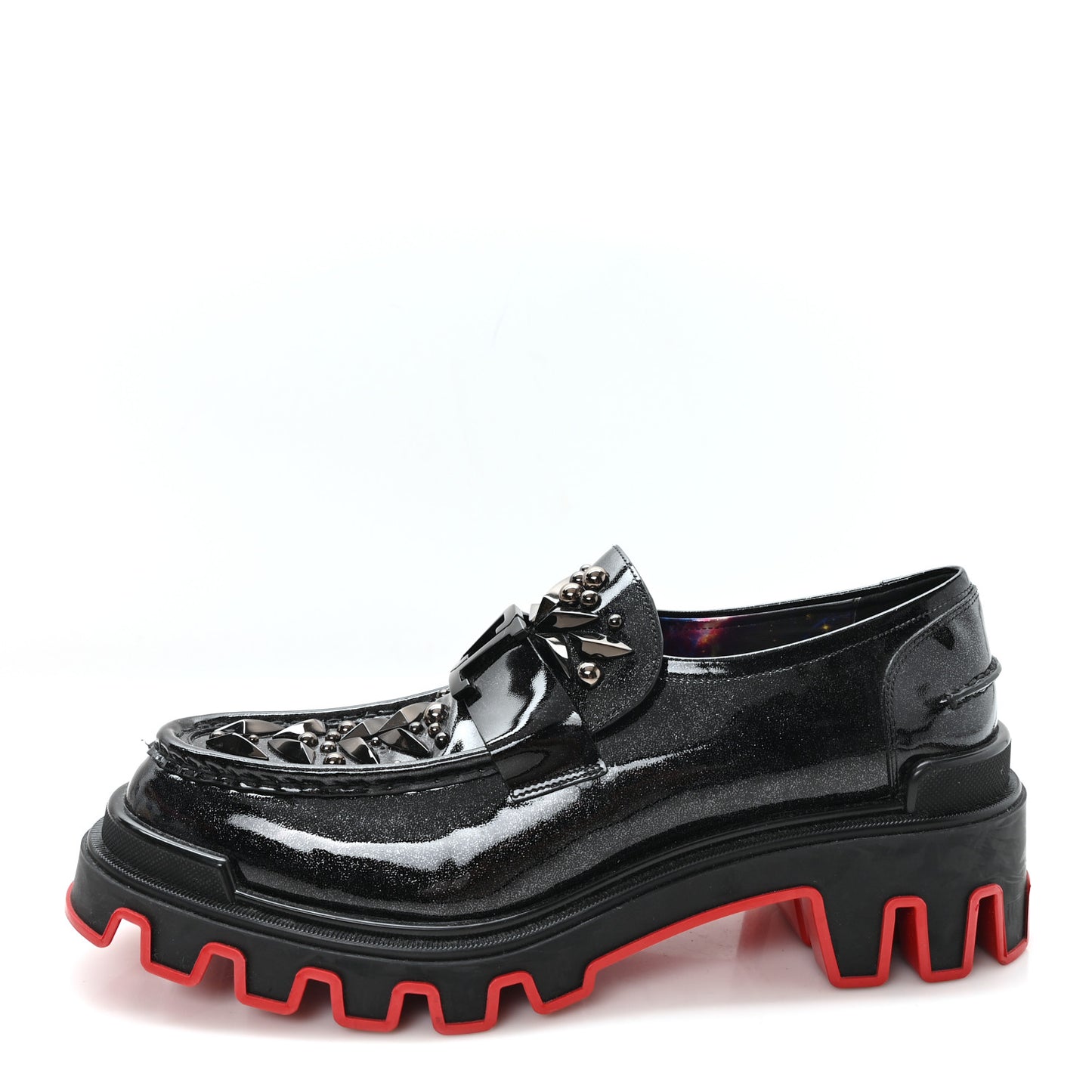 X Marvel Patent Calfskin The Amazing Loubi Loafers 46 Black Cosmos