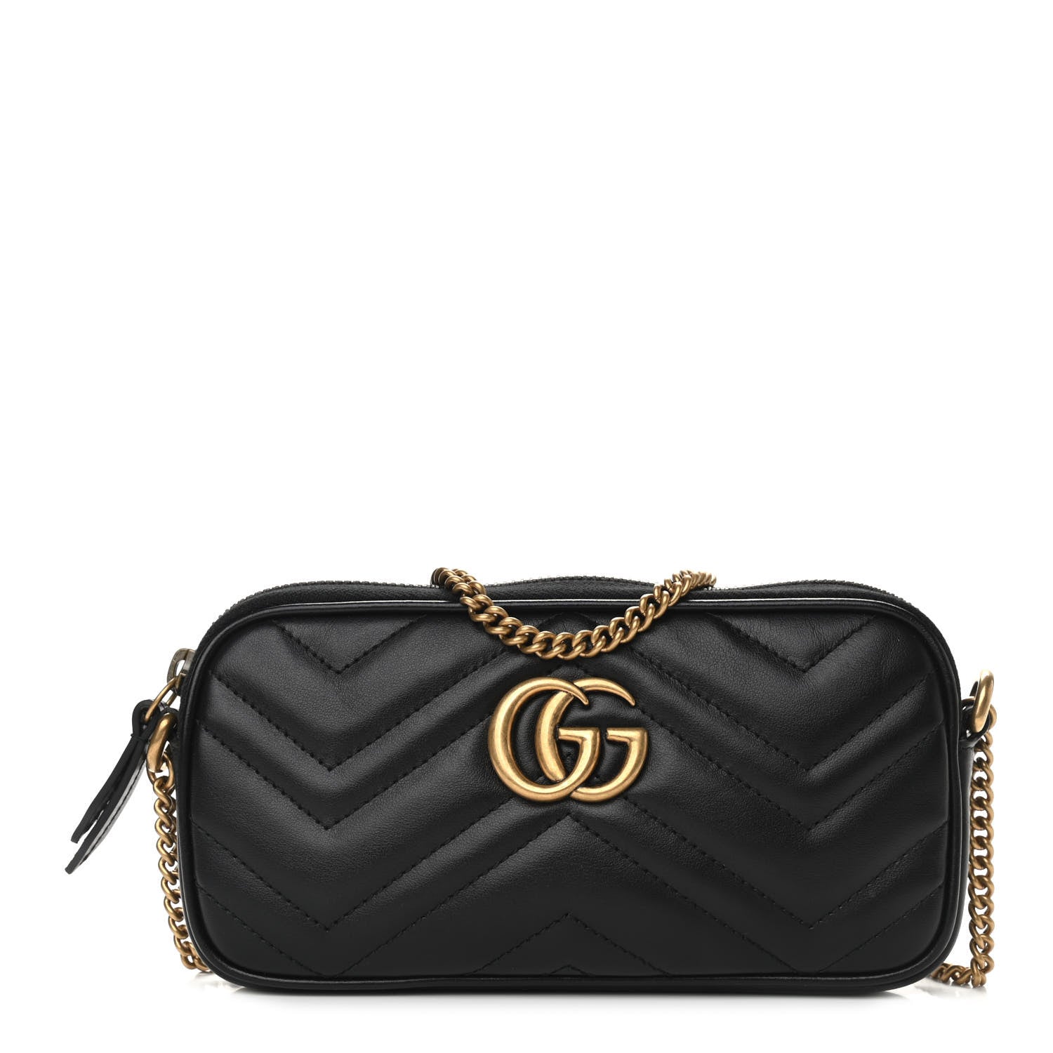 Gucci Calfskin Matelasse Mini GG Marmont Chain Crossbody Bag Black 1 of 9