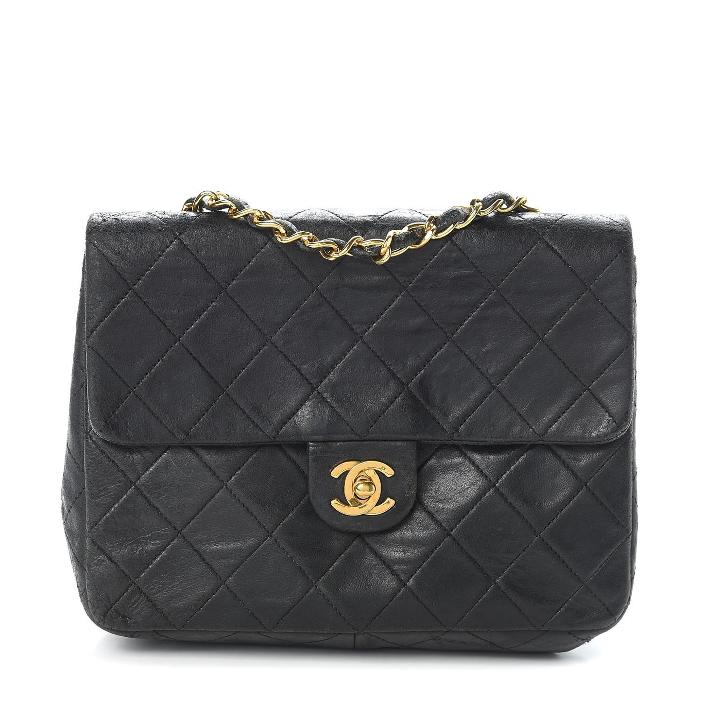 Lambskin Quilted Mini Square Flap Black
