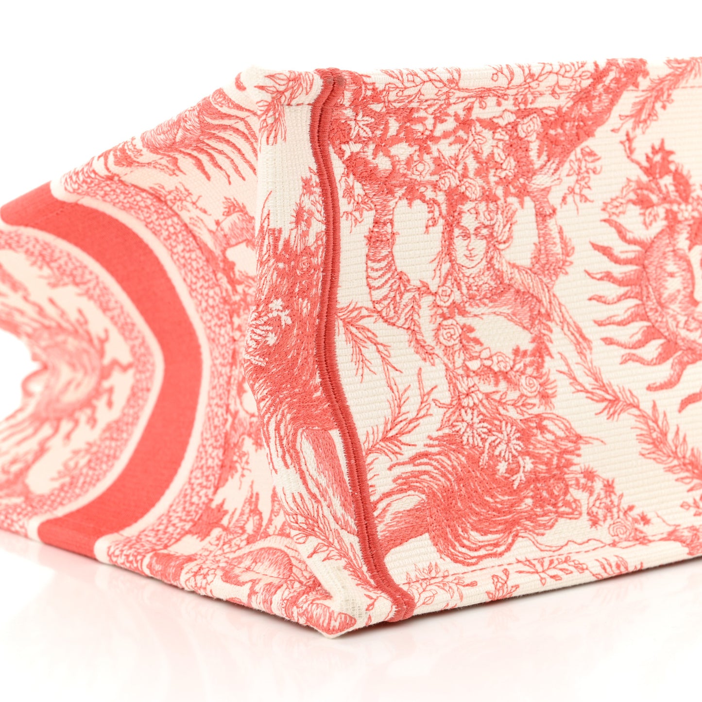 Canvas Embroidered Medium Toile de Jouy Soleil Book Tote Coral