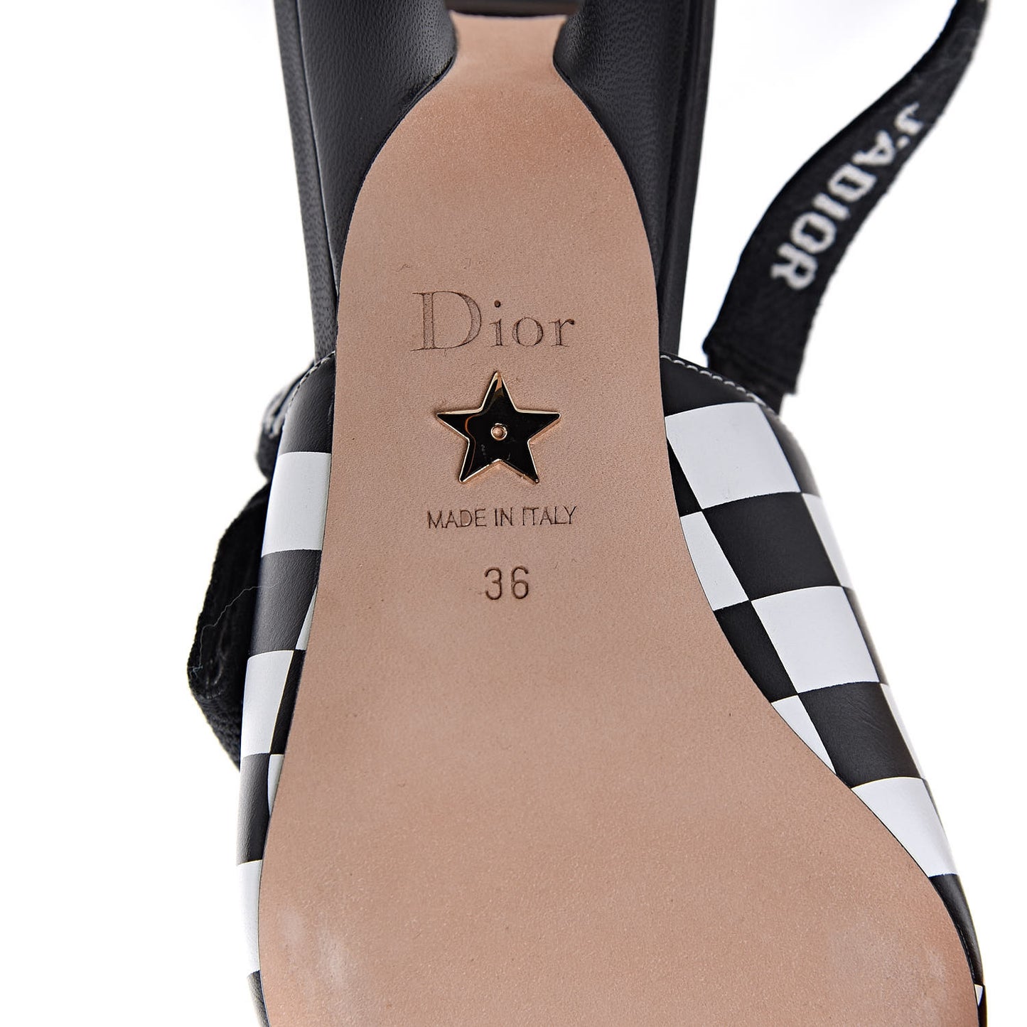 Calfskin Ribbon Checker Print J'Adior Slingback 65mm Pumps 36 Black White