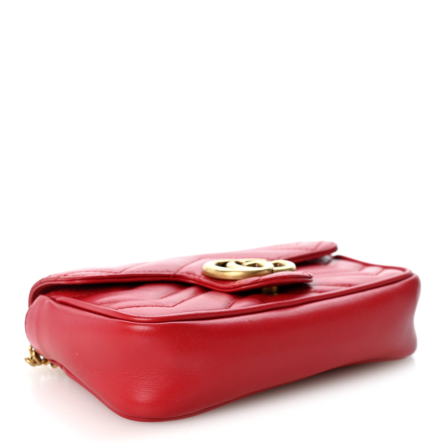 Calfskin Matelasse Super Mini GG Marmont Shoulder Bag Hibiscus Red