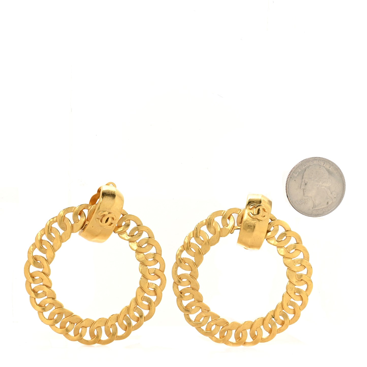 Metal CC Hoop Clip On Earrings Gold