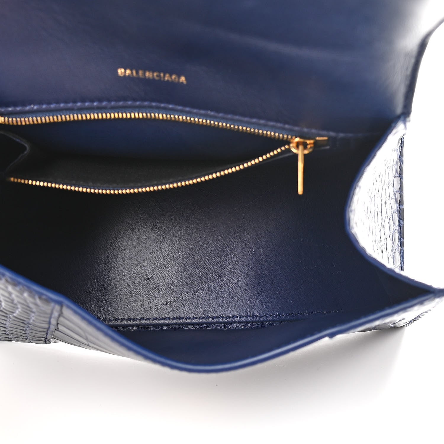 Balenciaga Calfskin Crocodile Embossed Small Hourglass Top Handle Bag Indigo 5 of 9