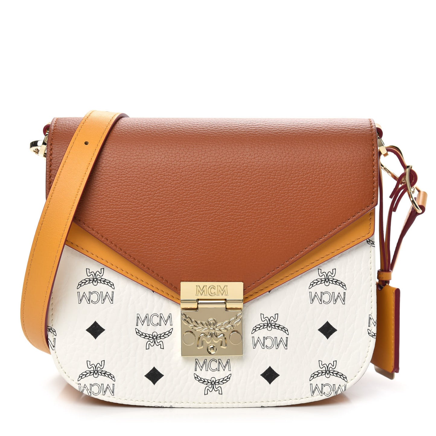 Visetos Calfskin Small Patricia Crossbody Bag Cognac White