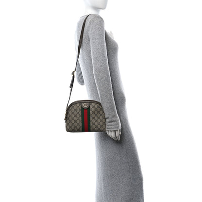 Gucci GG Supreme Monogram Textured Dollar Calfskin Web Small Ophidia Dome Shoulder Bag Beige Ebony New Acero 2 of 11