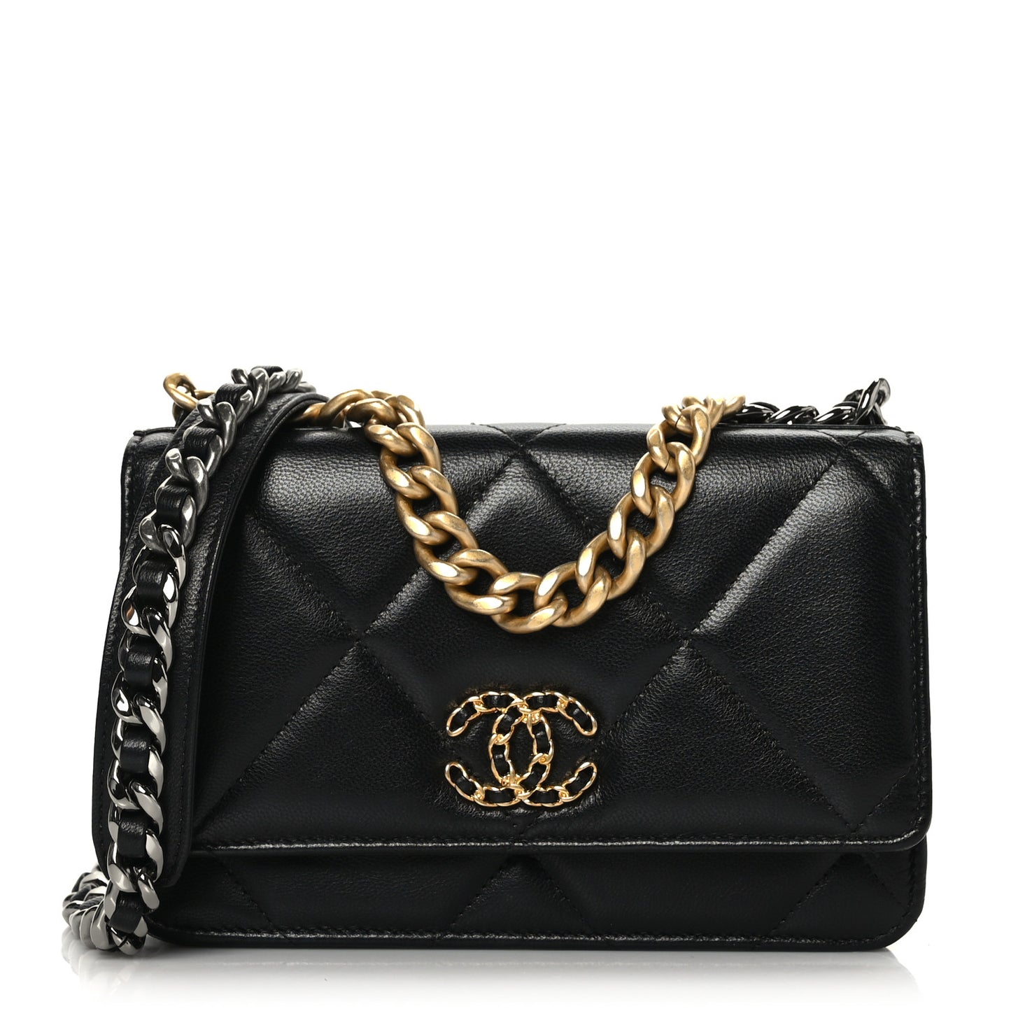 Lambskin Quilted Chanel 19 Wallet On Chain WOC Black