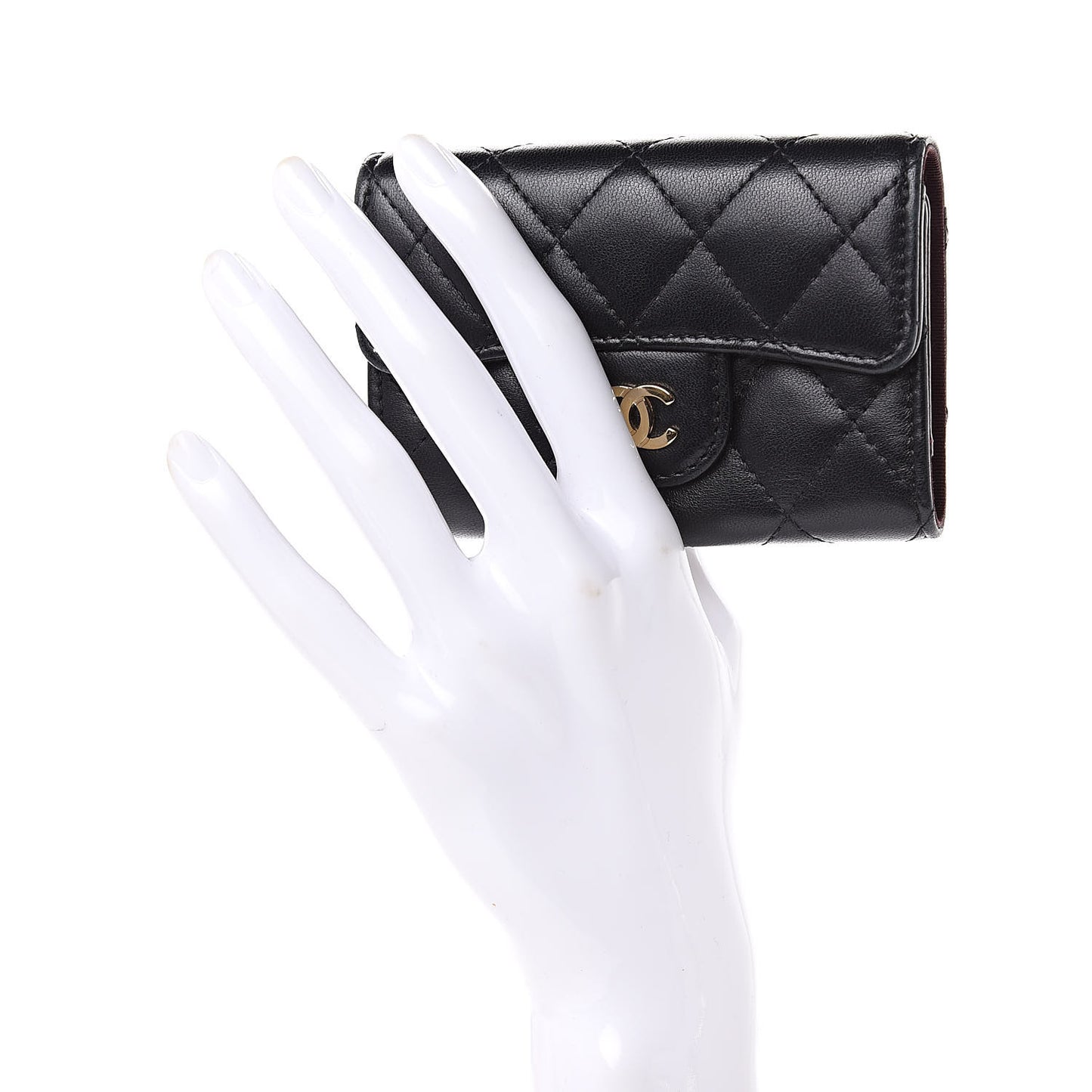 Lambskin Quilted 4 Key Holder Black