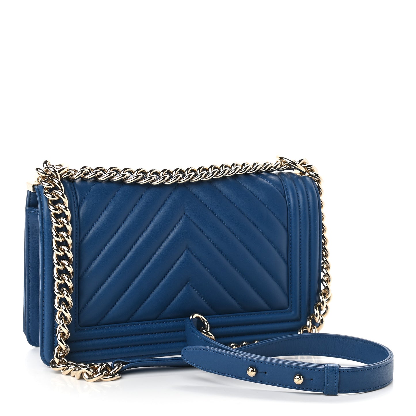 Calfskin Chevron Quilted Medium Boy Flap Bright Blue