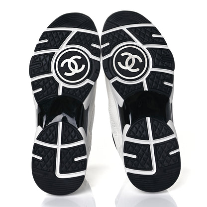 Chanel Mesh Suede Calfskin Grained Calfskin Womens CC Sneakers 39 White Black 5 of 8