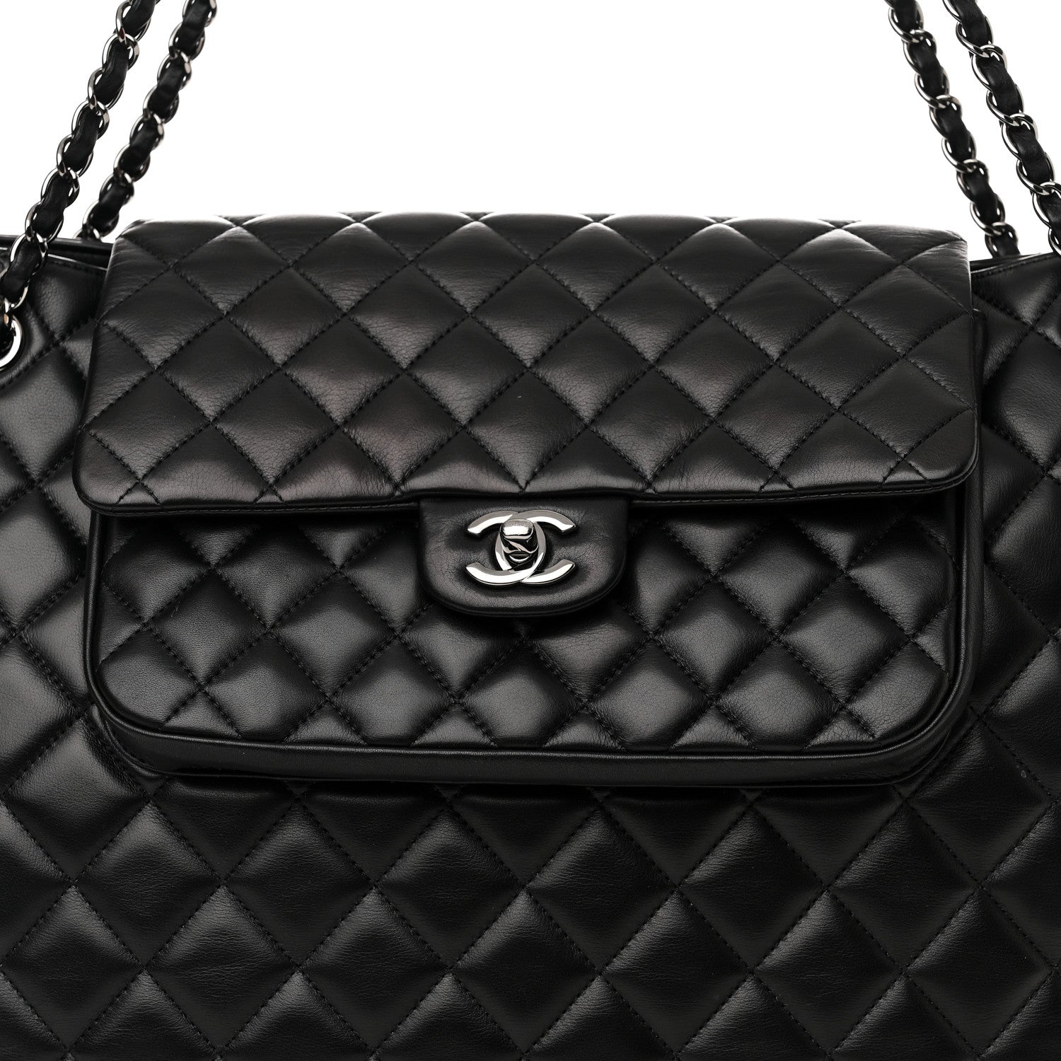 Chanel Lambskin Quilted Front Flap Tote Black 8 of 12
