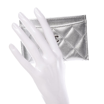 Chanel Metallic Lambskin Quilted CC Card Holder Silver 2 of 10