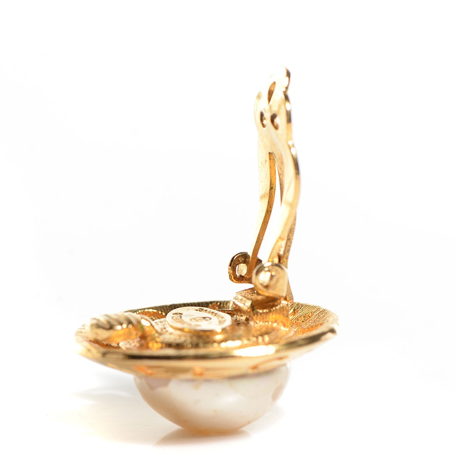 Chanel Pearl Clip On Earrings Gold 2 of 5