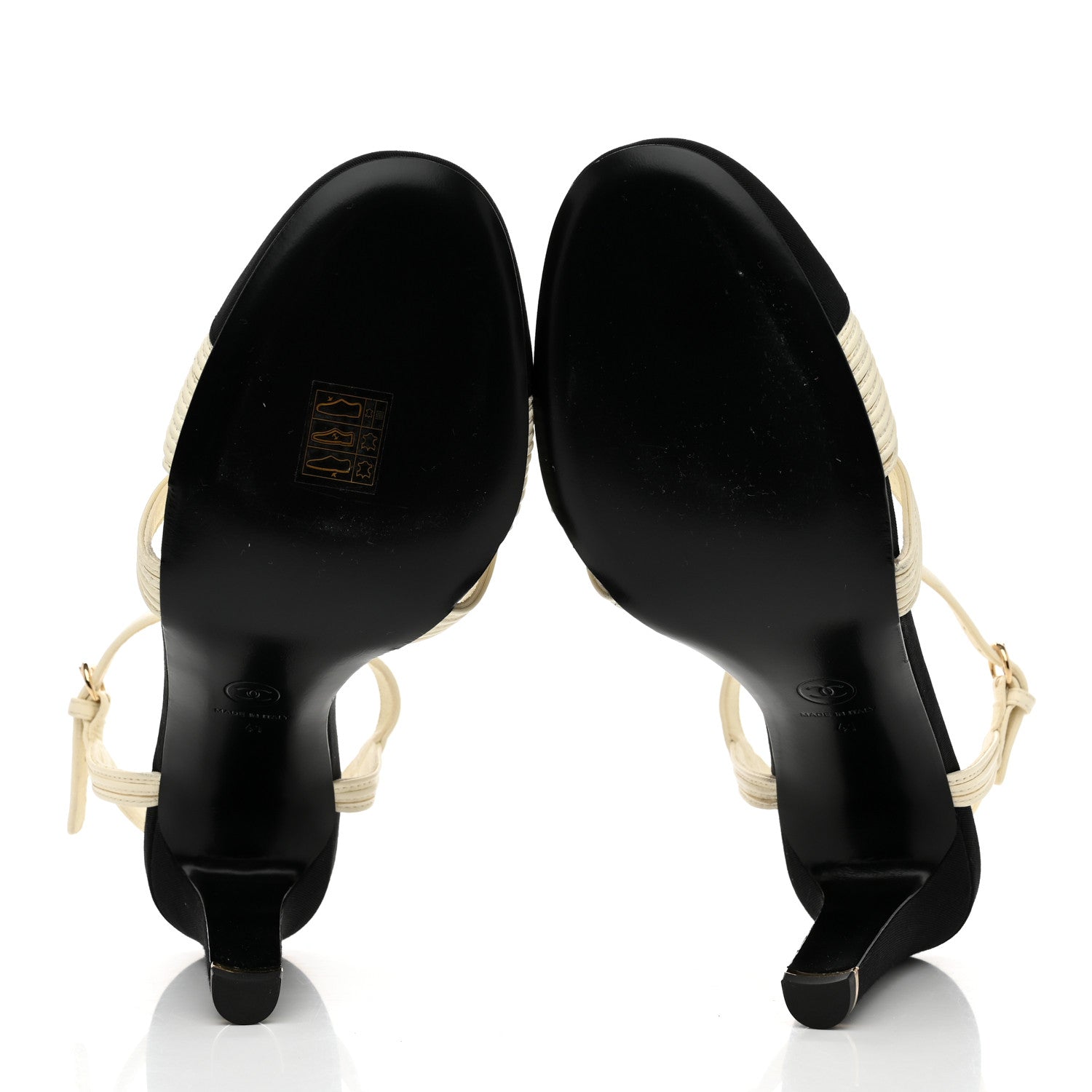 Chanel Lambskin Grosgrain Pearl CC Cap Toe Slingback Sandals 41 Ivory Black 5 of 9