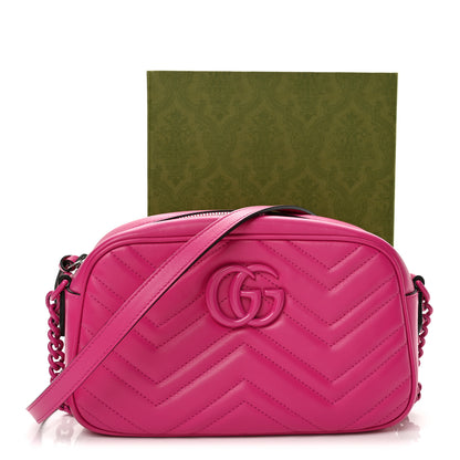 Gucci Calfskin Matelasse Monochrome Small GG Marmont Chain Shoulder Bag Classic Fuxia 13 of 13