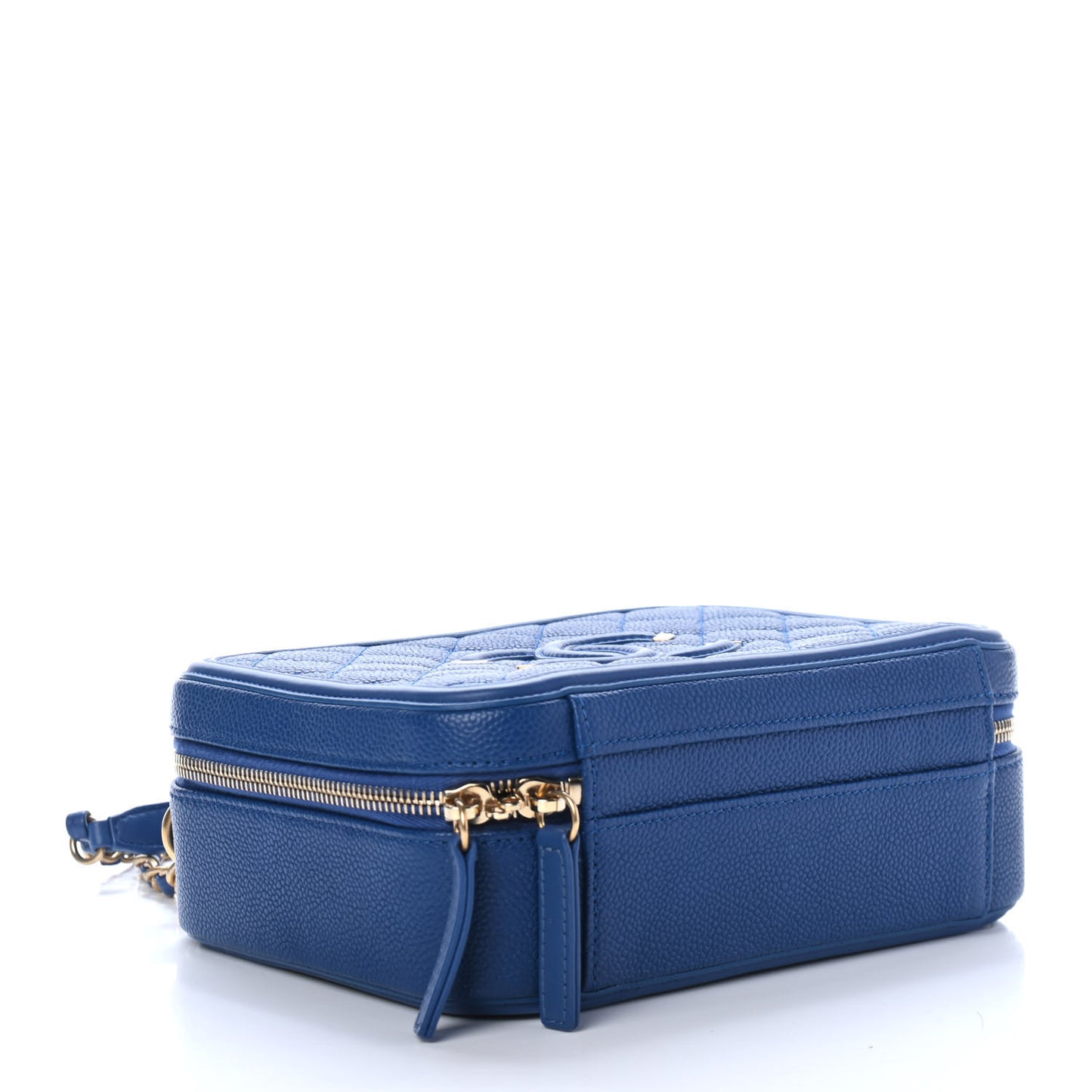 Caviar Quilted Medium CC Filigree Vanity Case Dark Blue