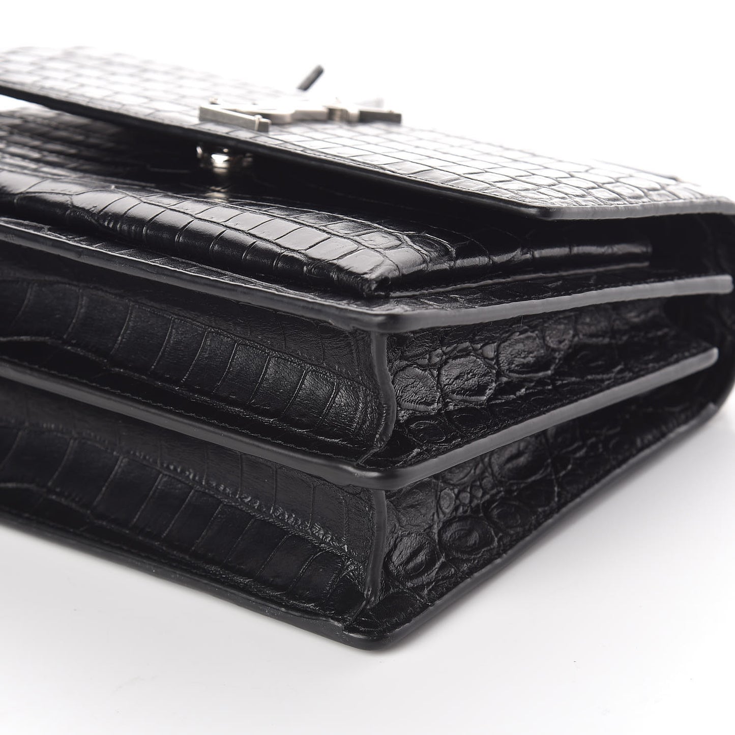 Calfskin Crocodile Embossed Medium Monogram Sunset Black