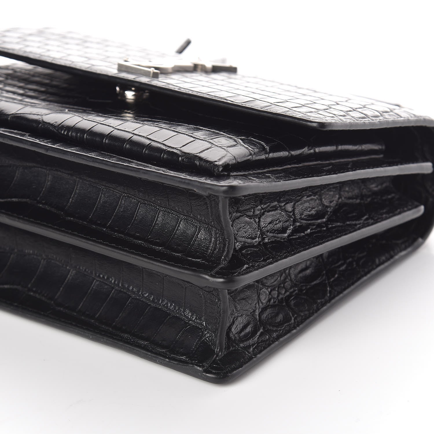 Saint Laurent Calfskin Crocodile Embossed Medium Monogram Sunset Black 8 of 8