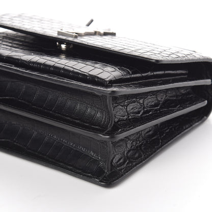 Saint Laurent Calfskin Crocodile Embossed Medium Monogram Sunset Black 8 of 8