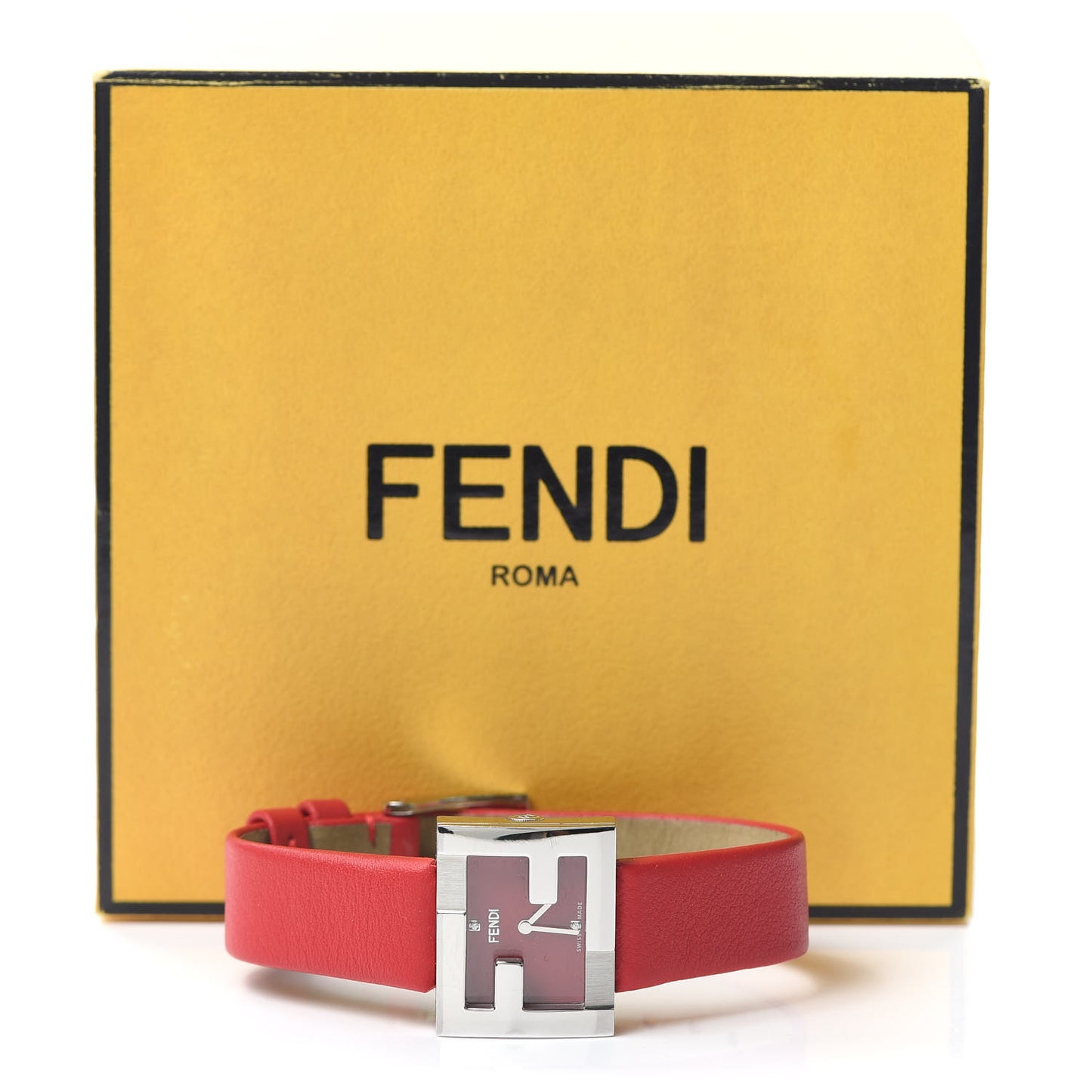 Stainless Steel Calfskin Diamond 24mm FendiMania Quartz Watch Red