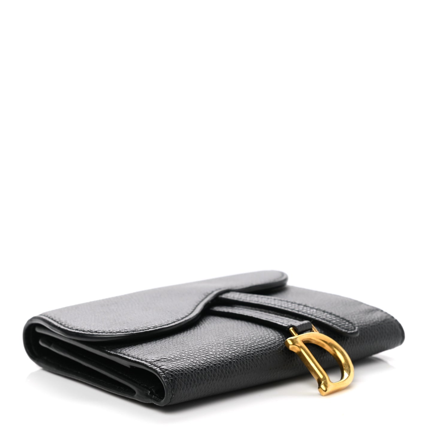 Grained Calfskin Saddle Wallet Lotus Black