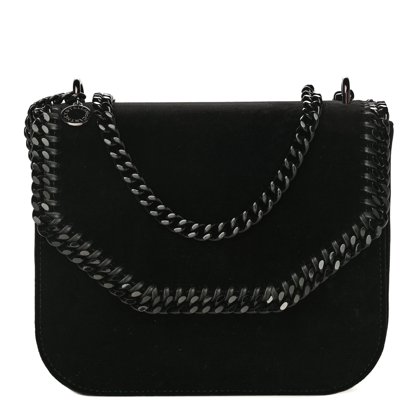 Velvet Effect Medium Falabella Box Shoulder Bag Black