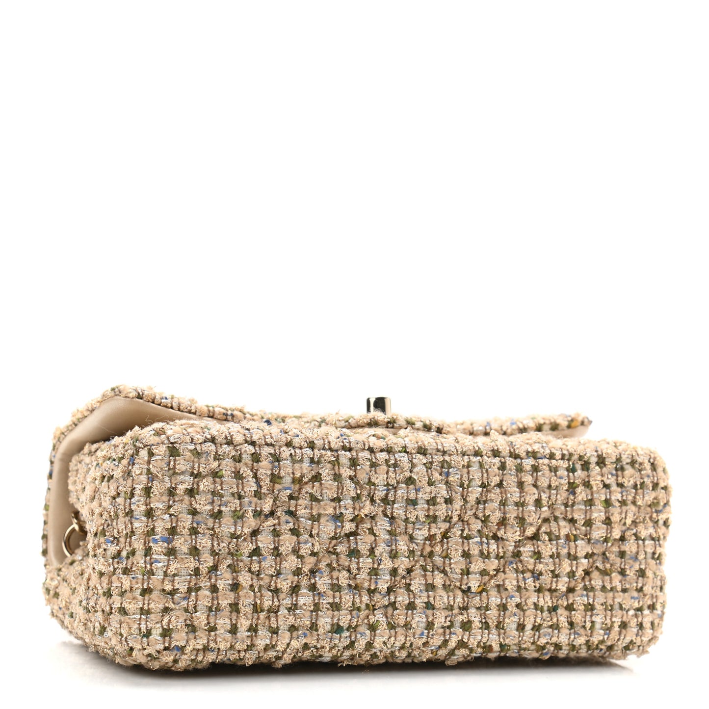 Tweed Quilted Mini Rectangular Flap Beige