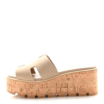 Hermes Suede Goatskin Cork Eze 30 Sandals 38 Beige Argile 1 of 10
