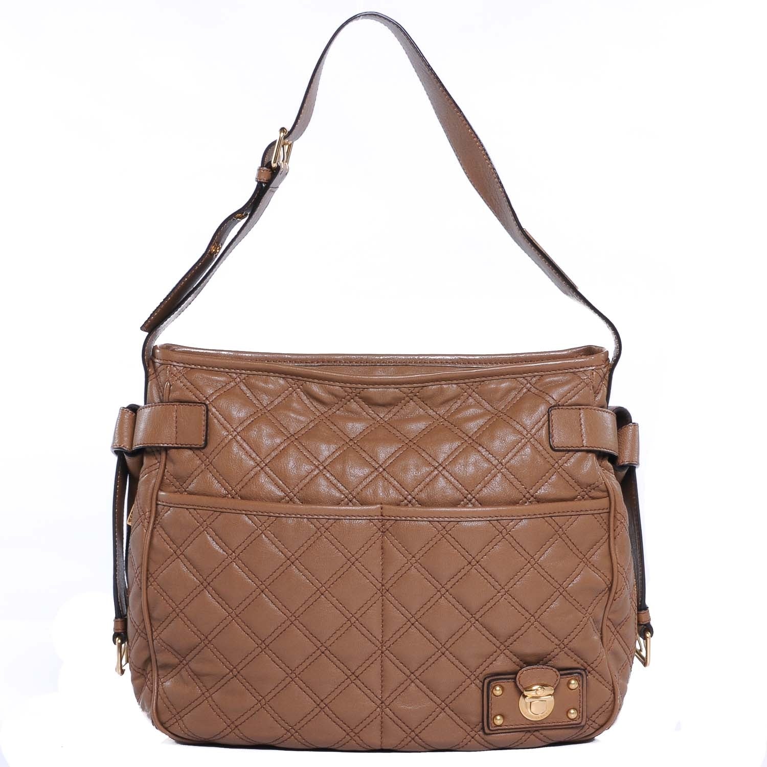 Marc Jacobs Leather Quilted Iris Hobo Taupe 1 of 8