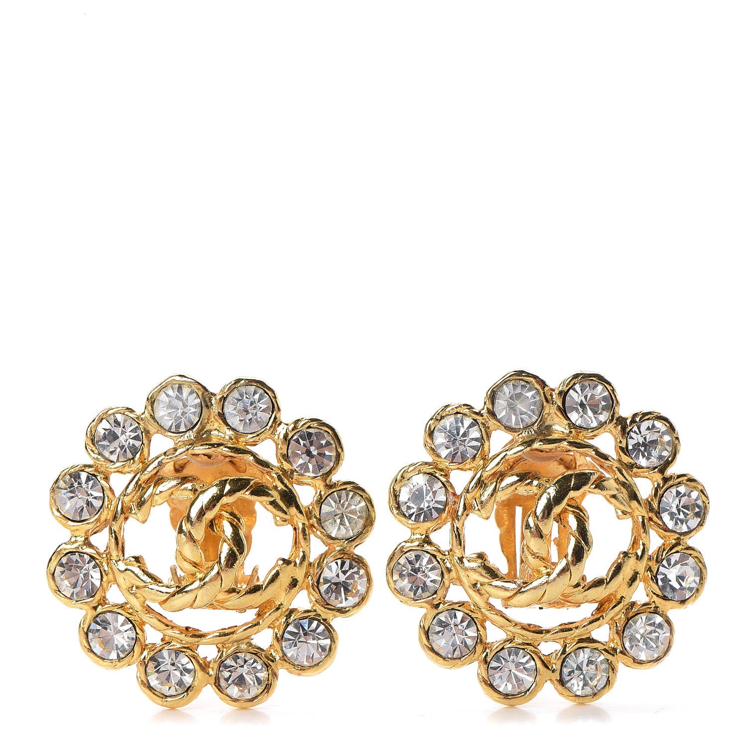 Chanel Crystal CC Clip On Earrings Gold 1 of 4