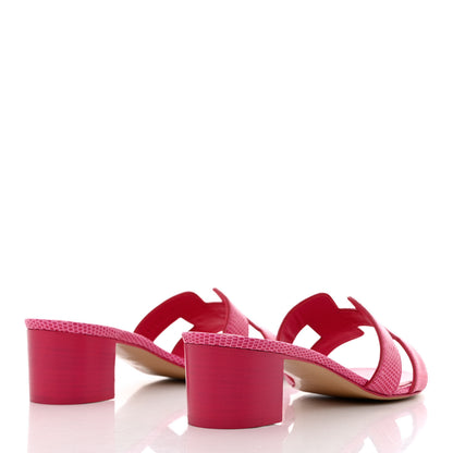 Hermes Lizard Oasis Sandals 38 Rose Fuchsia 4 of 9