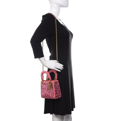 Christian Dior Smooth Calfskin Embroidered Mini Mosaic of Mirrors Lady Dior Pink 2 of 11
