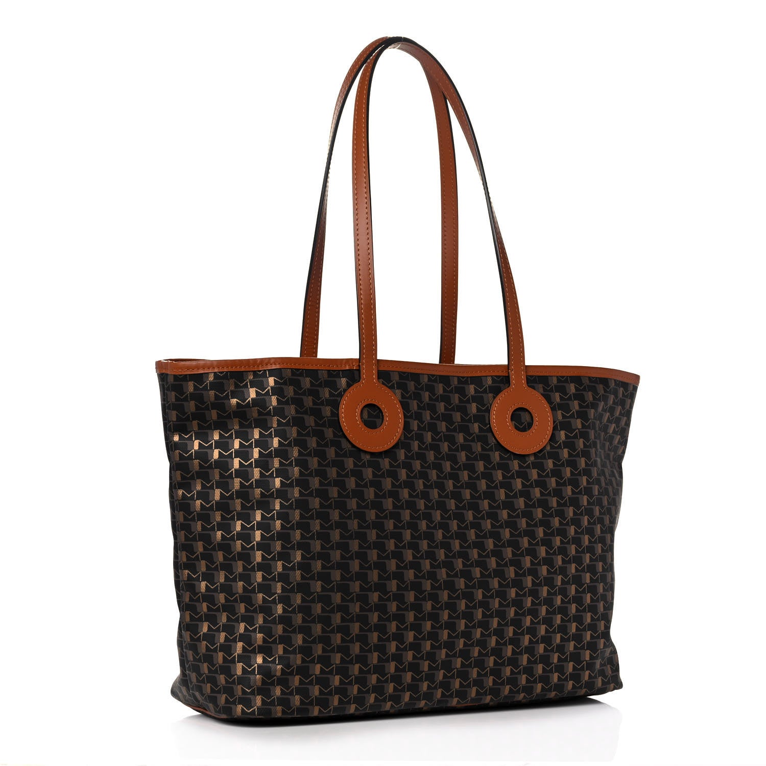 Moynat Grained Calfskin Canvas 1920 Oh! Tote Ruban MM Carbon Bronze Cognac 2 of 14