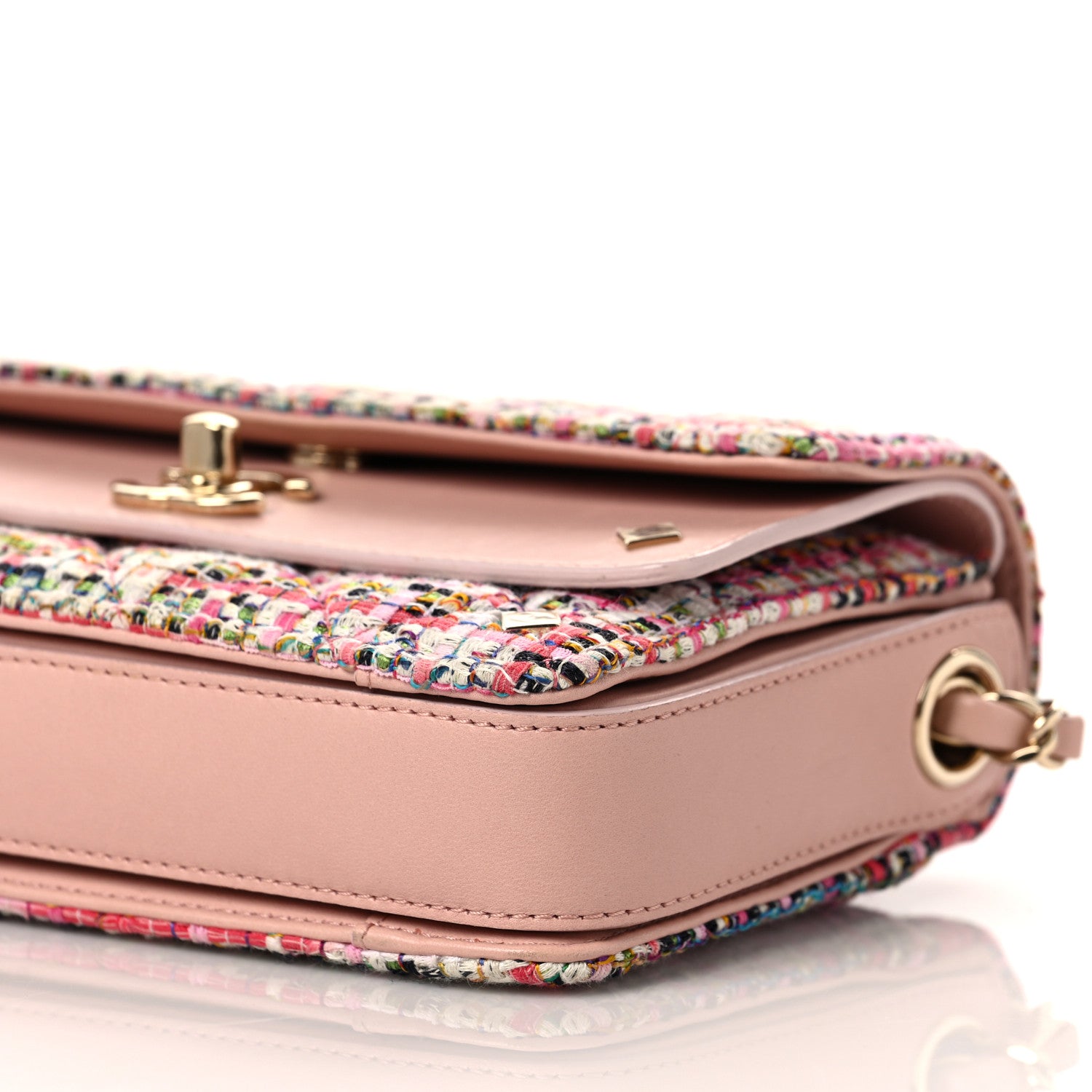 Chanel Tweed Calfskin Quilted CC Box Flap Pink Multicolor 9 of 10