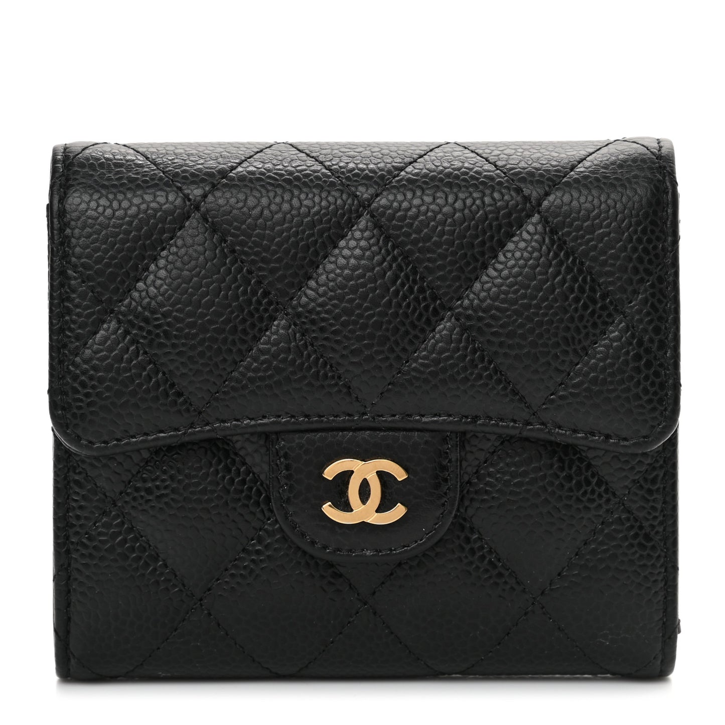 Caviar Quilted Compact Flap Wallet Black